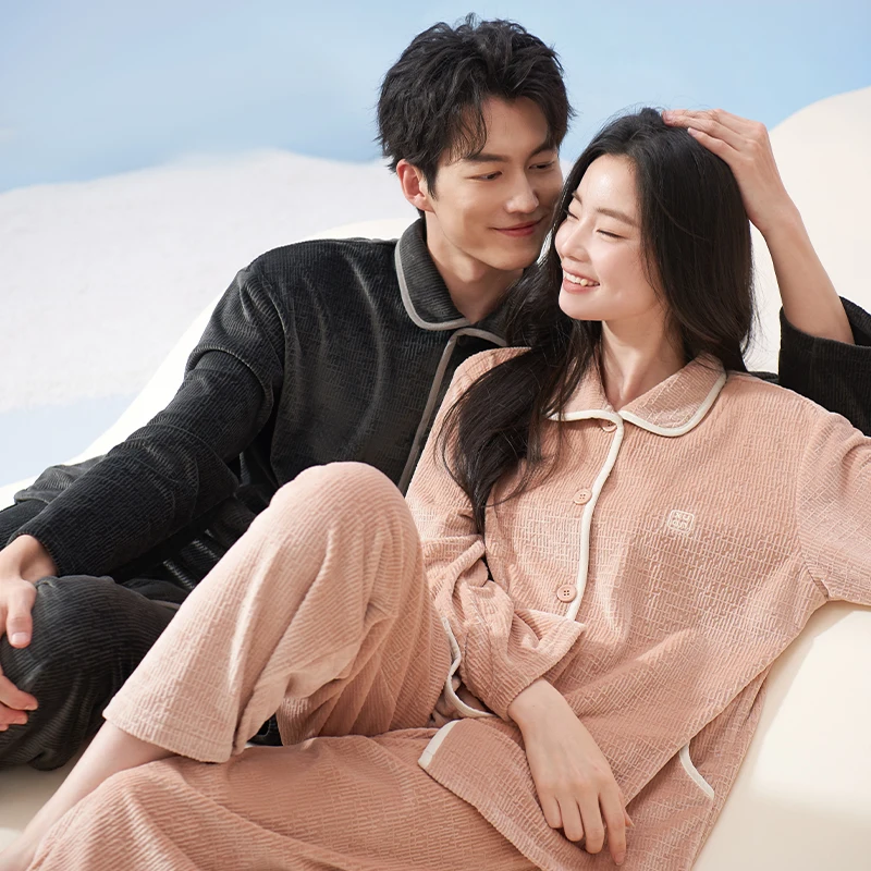 Couple Pajamas Set Winter Warm Flannel Women Pyjamas Big Yards M-3XL Long Sleeve Coral Velvet Sleepwear Men Lounge Pijama Hombre
