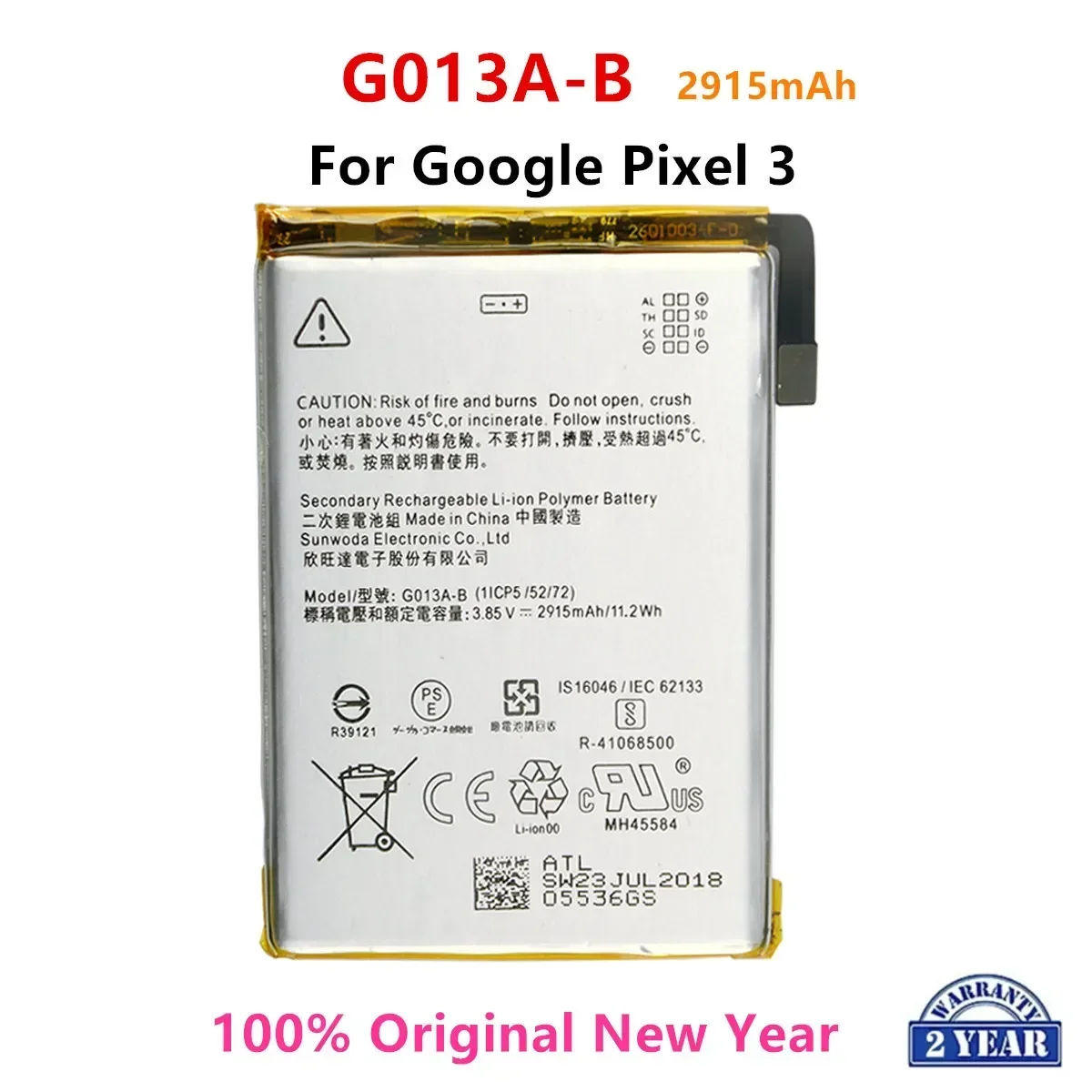 

100% Orginal G013A-B 2915mAh Replacement Battery For Google Pixel 3 Pixel3 Genuine Latest Production Phone Batteries