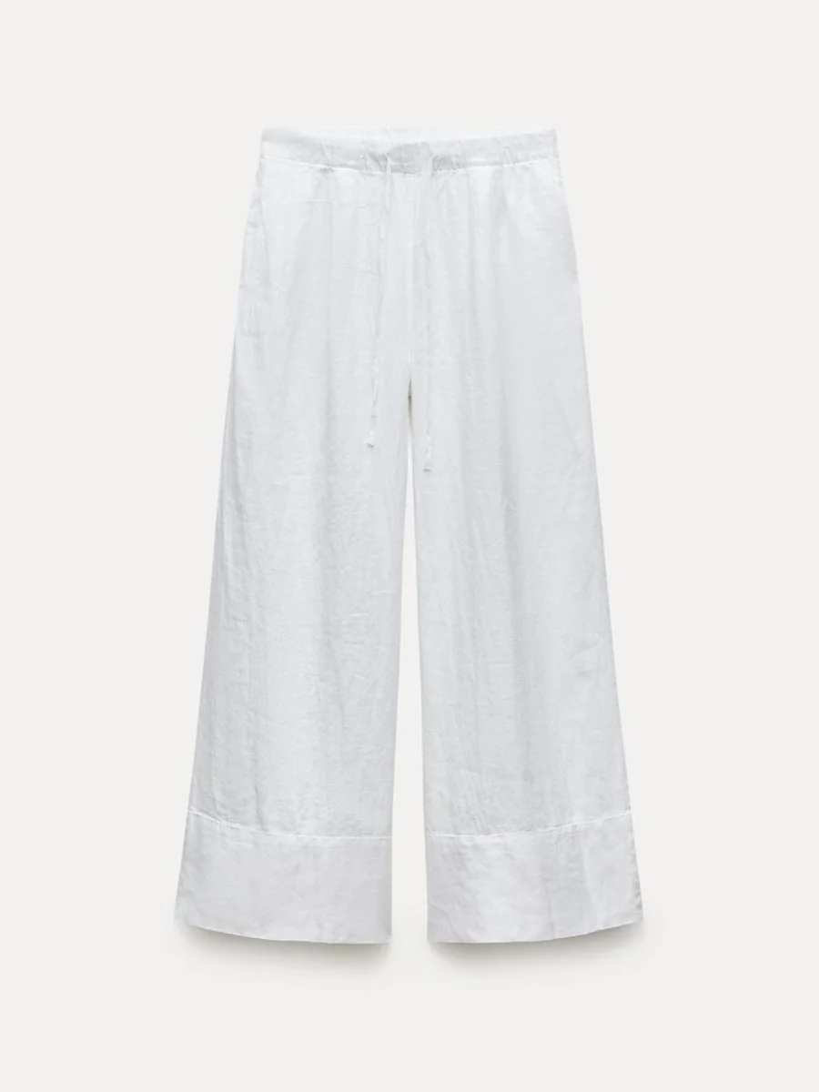 새로운 여름 여성 캐주얼 와이드 레그 팬츠 신축성있는 허리 심플 매치 스트레이트 컷 롱 바지 편안한 패션 통근 스타일