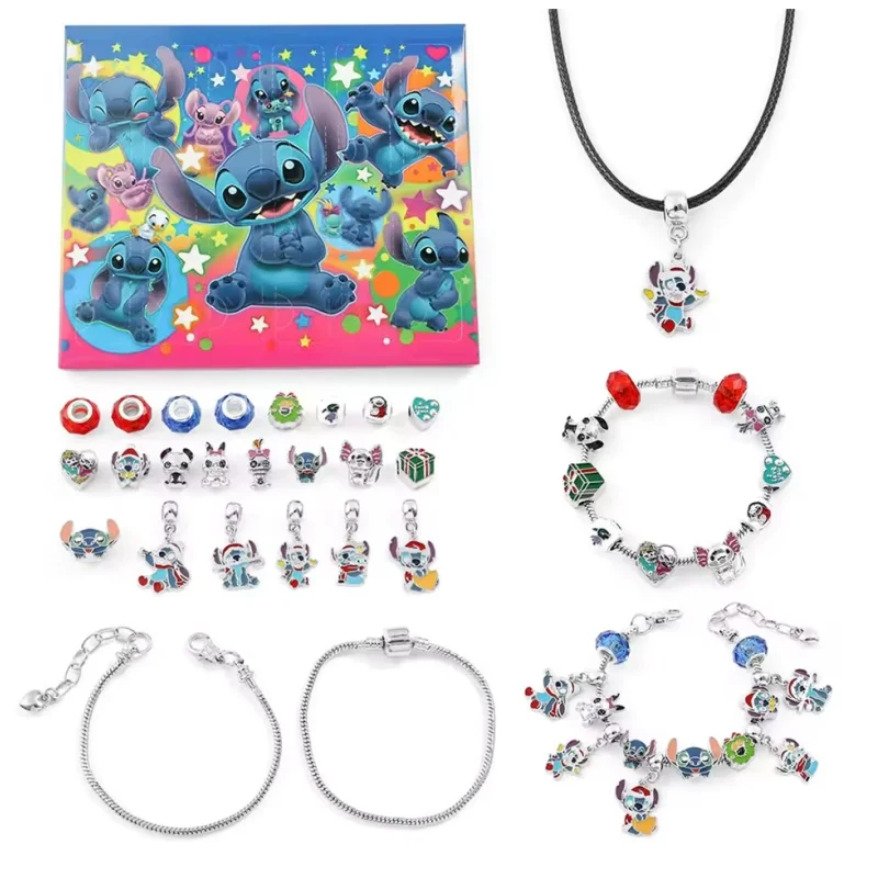 ใหม่ Disney Stitch คริสต์มาส Advent ปฏิทินกล่องตาบอด Lilo & Stitch 24 วัน Xmas นับถอยหลัง Diy เครื่องประดับสร้อยข้อมือทําชุดของขวัญ