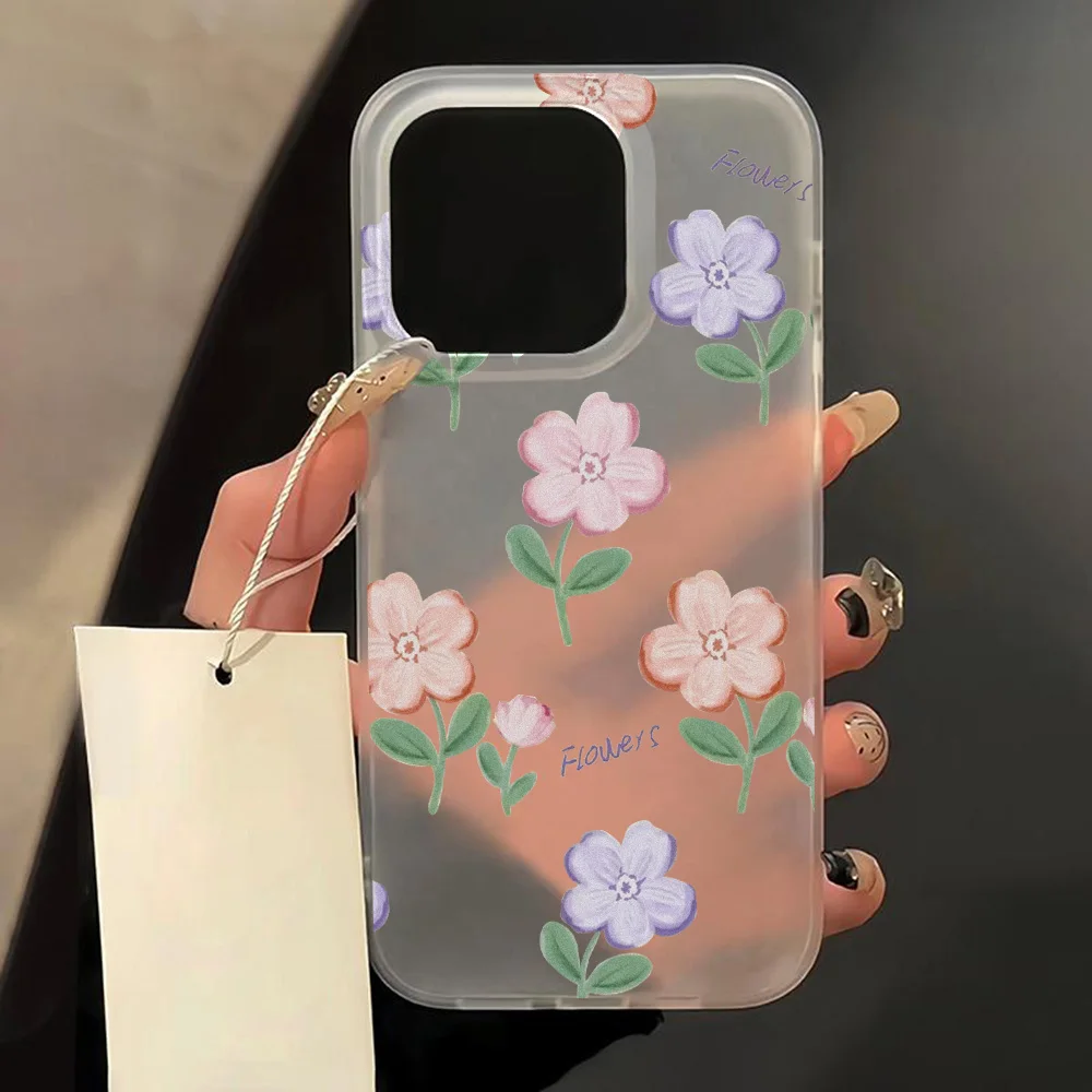 Shockproof Cover For iPhone 16 Case iPhone 15 Plus 14 Pro Max 11 12 13 Mini Fundas Blue Flower Matte Phone Cases Soft TPU Pumper