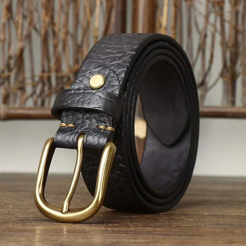 3.8CM Pure Cowskin Thick Embossed pattern Genuine Leather Belts For Men Strap Male Designer Brass Pin Buckle Jeans Cowboy Cintos