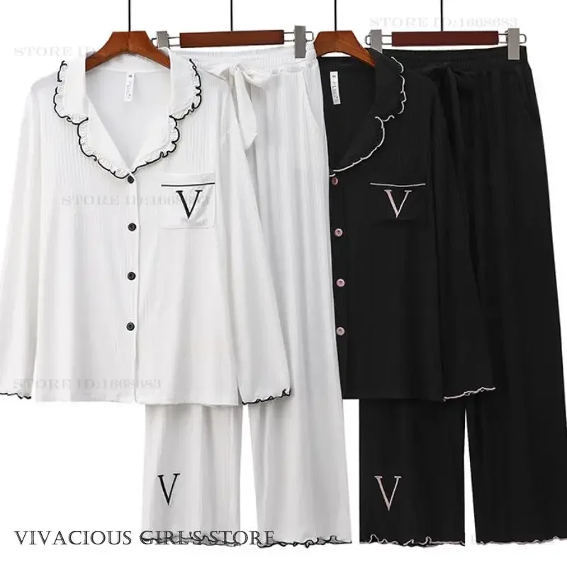 Women 2Pcs Pjs Set Loungewear Comfortable Modal Women Pijamas Suit Sleepwear Spring Autumn Long Sleeve Trouser Pajama Home Wear