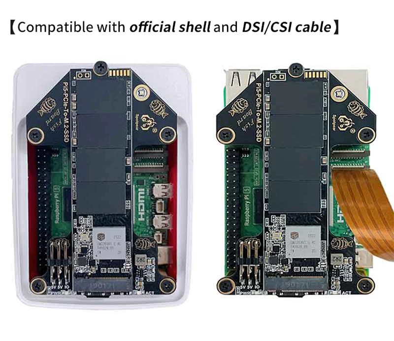 Raspberry Pi 5 PCIe to M.2 NVMe SSD Adapter Board HAT One-body PCIe-Fish-Board-A for RPi 5