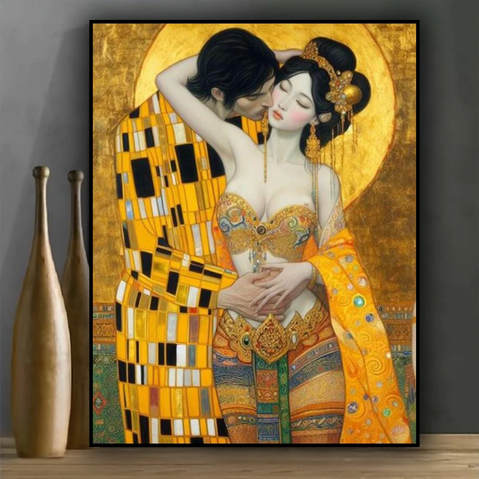 Gustav Klimt Golden Love Lady cat 5d Diamond Art Painting Mosaic Embroidery jewelry cross stitch Full Rhinestone Diy Home Decor