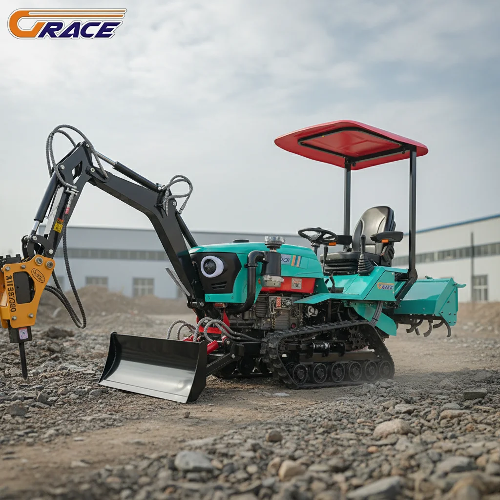 

35HP Tracked Agricultural Tractor EuroV Engine With Rotary Tiller Ditcher Breaker Attachment