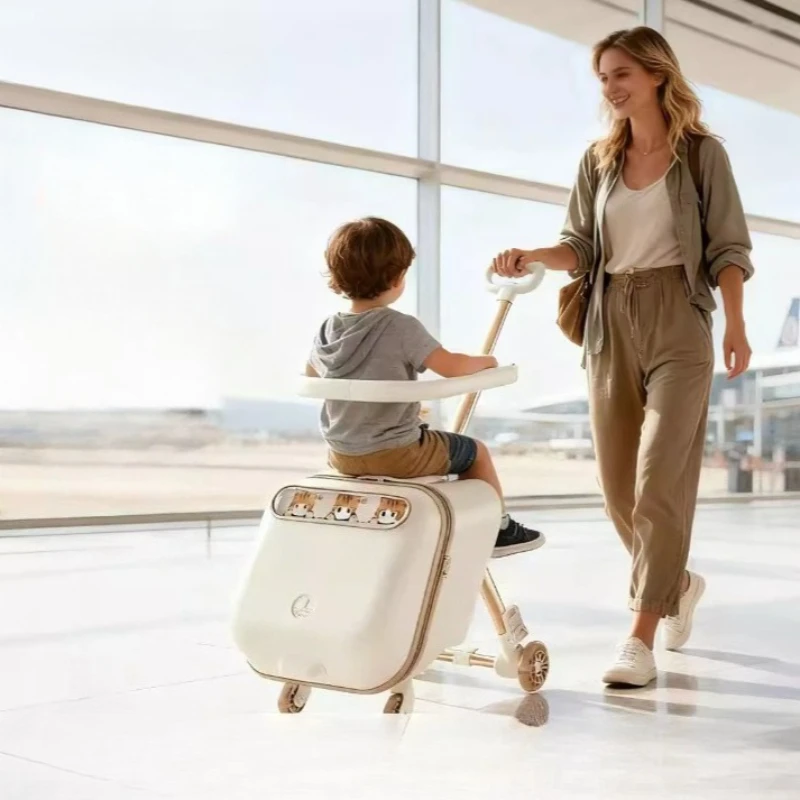 

Kid's Luggage Can Sit Can Ride Lazy Suitcase with Guardrail Boarding Box Trolley Case TSA Lock Cabin Suitcases with Brake Wheels