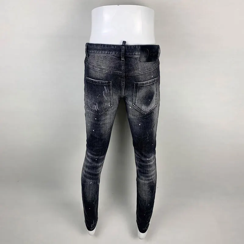 Street Fashion Men Jeans Retro Black Gray Elastic Slim Ripped Jeans Men High Quality Brand Designer Vintage Denim Pants Hombre