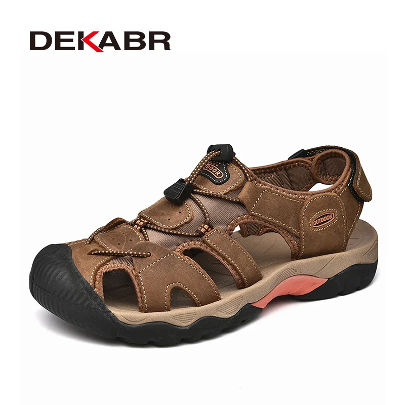 DEKABR Summer Designer Men Genuine Leather Sandals Hook & Loop Outside Men Cow Leather Soft-Soled Non-slip Male Casual Sandals