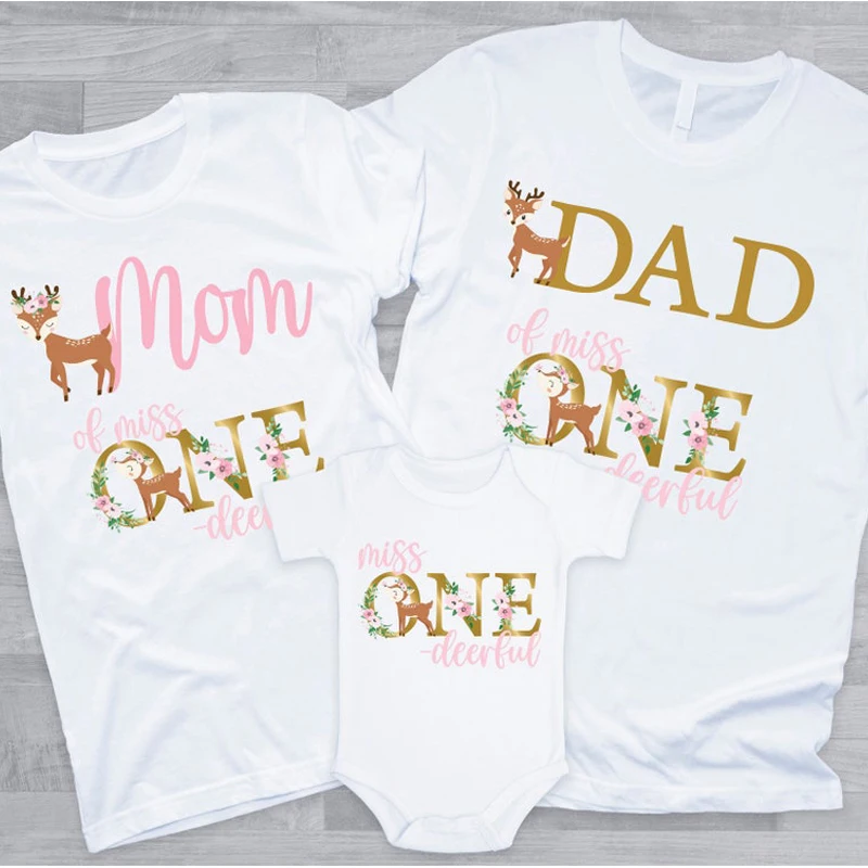 

Miss ONEdeerful Floral Family T-Shirts Birthday Party One Deer Ful Bday Girl Woodland 1st Birthday Girl Family Birthday T-shirt