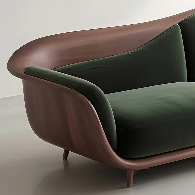 Straight row sofa, North American black walnut, modern simplicity, high-end solid wood fabric sofa