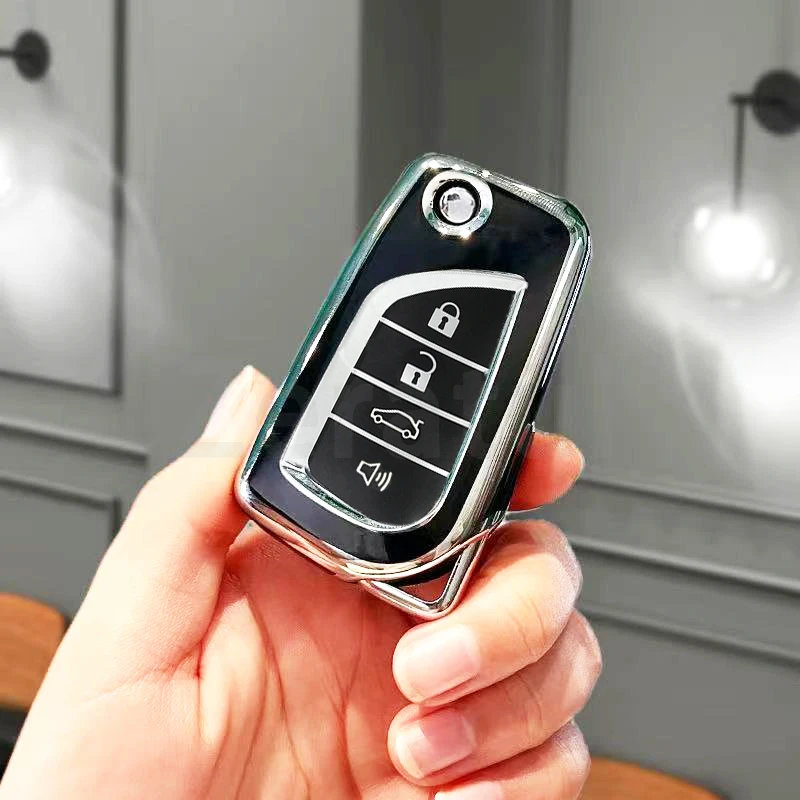 

Silver Edge 2 3 4 кнопки чехол для автомобильного ключа из ТПУ для Toyota Aygo Yaris Highlander Camry RAV4 авто держатель защитный брелок