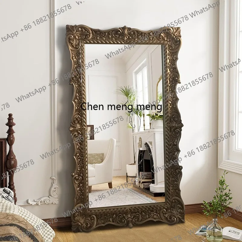 

European retro carved gold frame floor-to-ceiling full-length mirror court-style art decorative wearing mirror