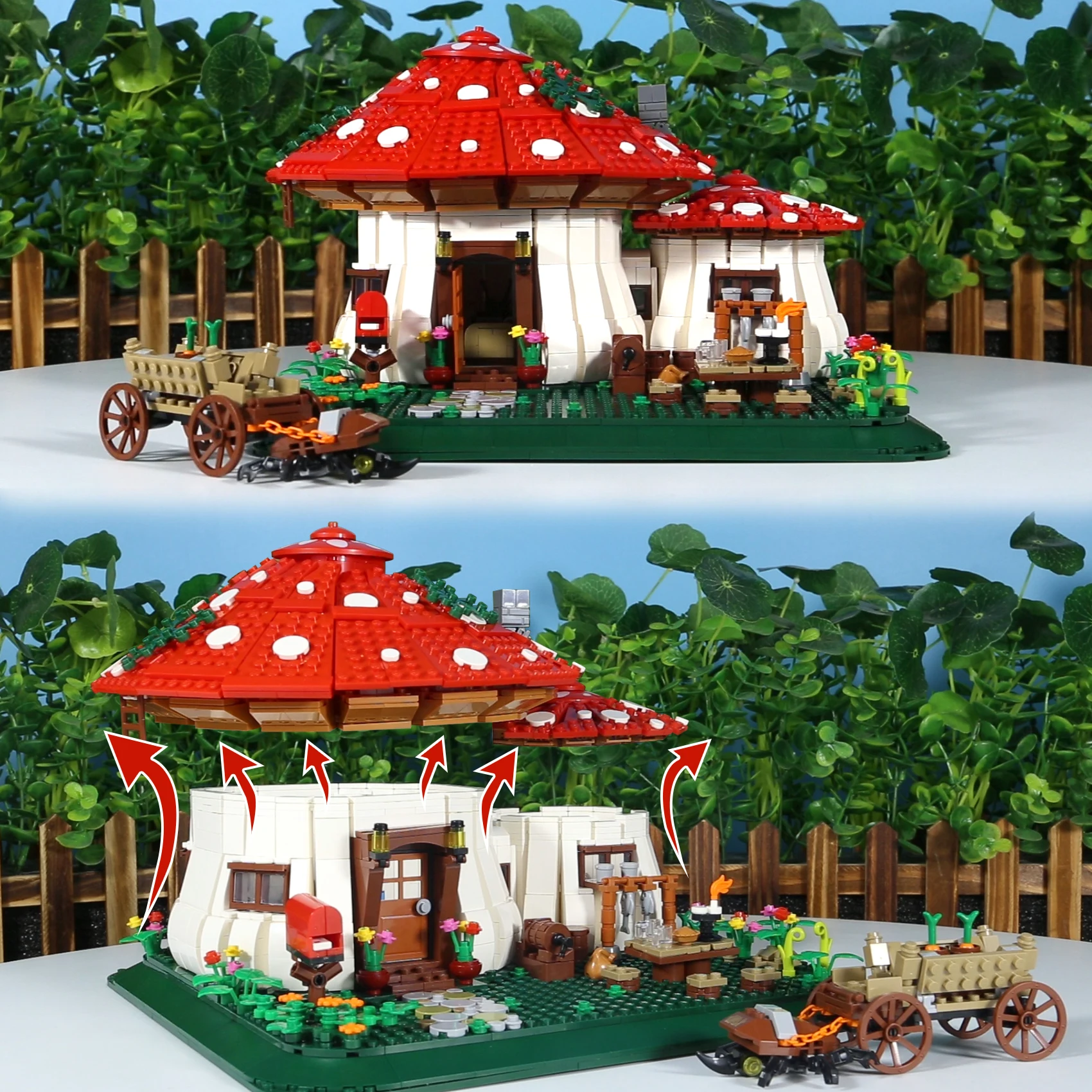 2233PCS Creative Fairy Tale World Mushroom House Building Blocks With Figures Assemble Bricks Toys Gift For Kids Children