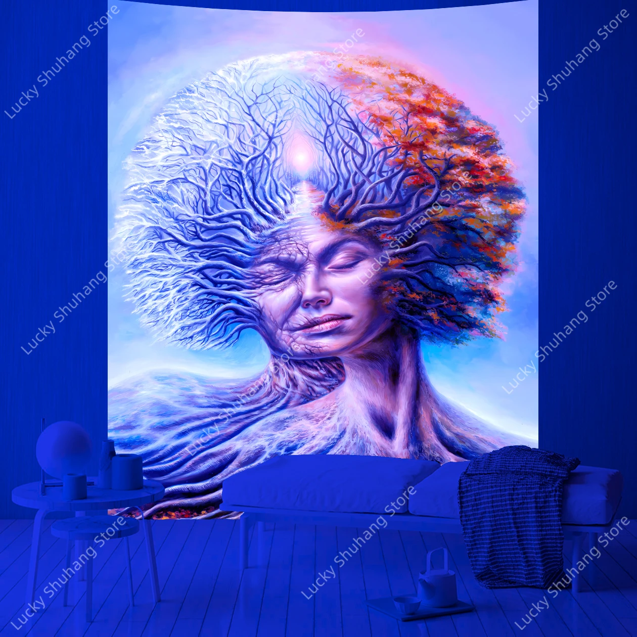 Elegant Romantic Embrace UV Tapestry Perfect for Bedroom Decor Bohemian Style Wall Hanging Ideal for Couples Home Interior