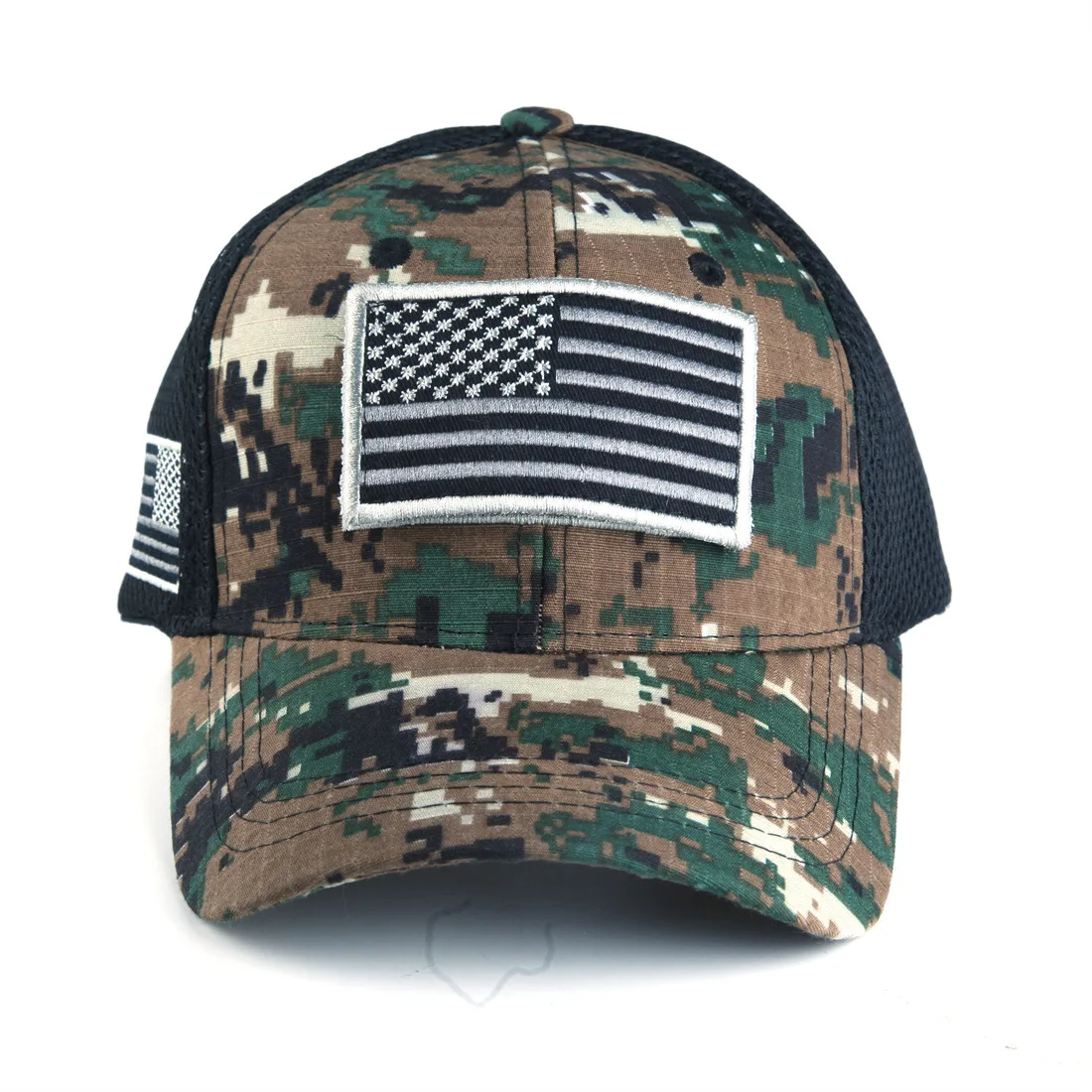 Men’s Tactical Mesh Trucker Hat, Camouflage Outdoor Baseball Cap with Removable Embroidered Patch, Adjustable Snap‑Back Sun Hat