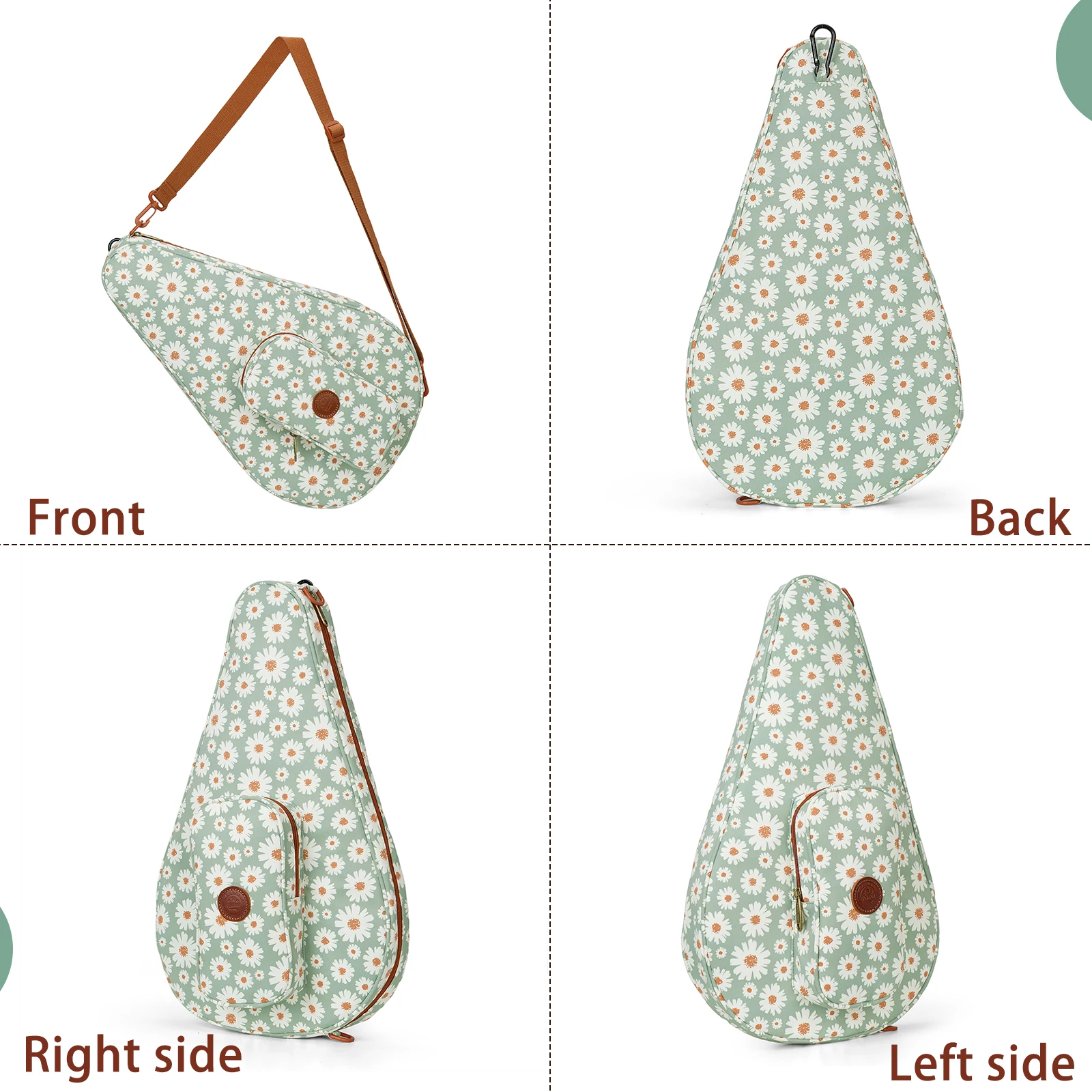 Tourbon Paddle Tennis Racquet Bag, Nylon Racket Bag, Floral Sports Carry Bag, Sling Pack for Women-Multi-Compartment Storage
