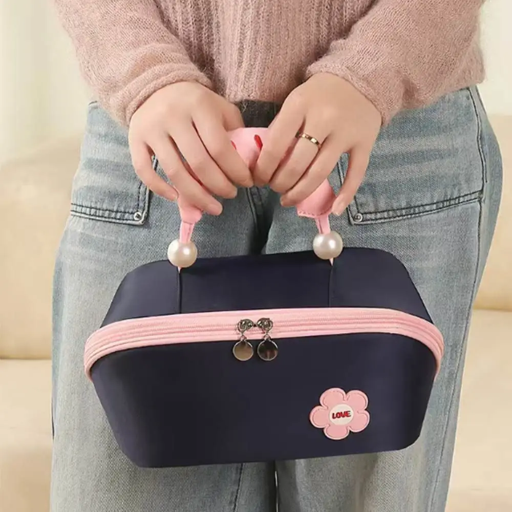

Large Capacity Cloud Pillow Makeup Bag Pearl Double Zipper Handheld Cosmetic Bag Dustproof Storage Bag Travel Toiletry Bag Girls