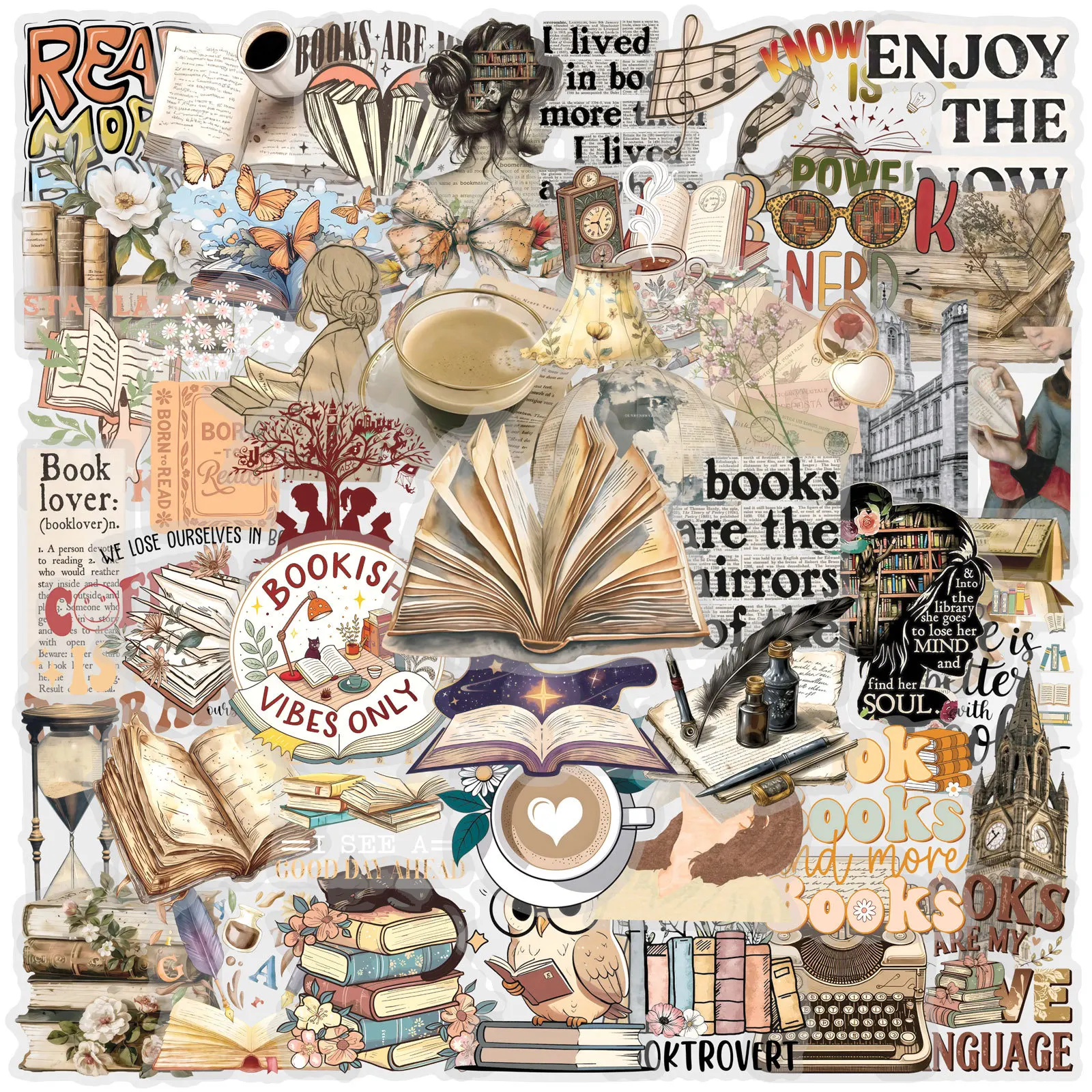 

Набор из 50 ретро-наклеек с книжной тематикой для блокнотов, бутылок для воды, ноутбуков, аксессуаров, канцелярских товаров, подарок