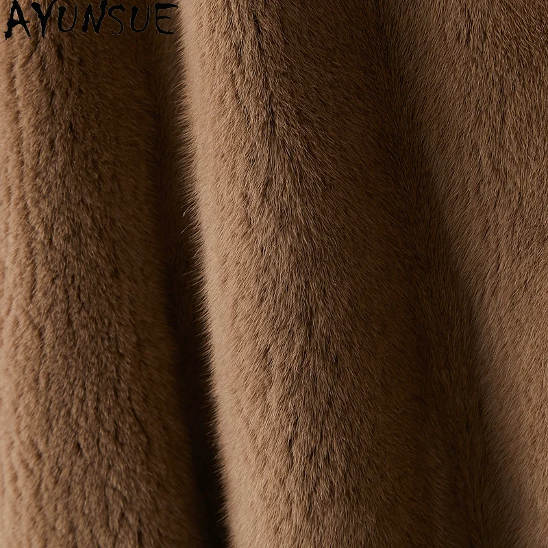เสื้อโค้ทขนมิงค์แท้ AYUNSUE ปกคอปกแบบสูท ความยาวปานกลาง เสื้อคลุมคุณภาพสูงสำหรับผู้หญิง เสื้อโค้ทฤดูหนาวสำหรับผู้หญิงทำงาน เสื้อผ้าผู้หญิง