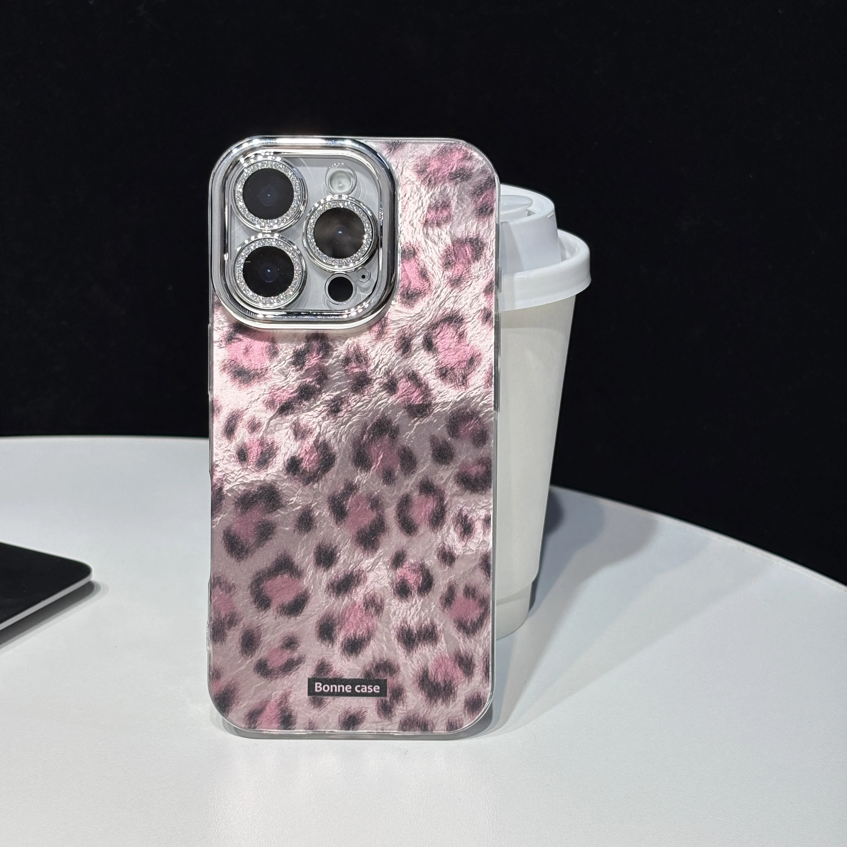 Pink Purple Fleck Leopard Print Glacial Streak with Glass Lens Protecto Cover Case for iPhone 11 12 13 14 15 16 17 Pro Max Air