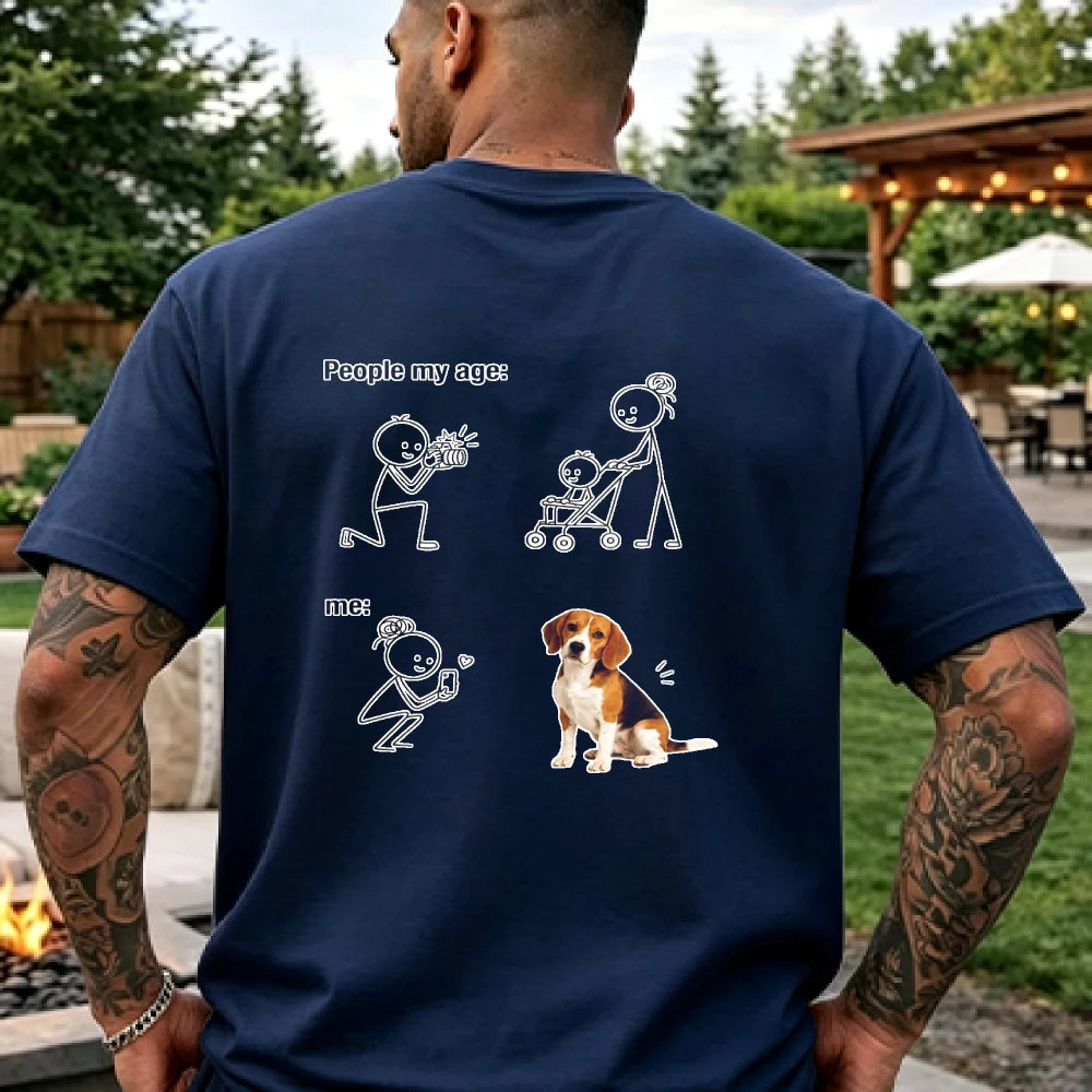 People My Age Vs Me Funny Stick Figure Meme Beagle Dog Print T Shirt Cotton Tee Relatable Humor Pet Parent Casual Aesthetic Tops