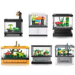 DIY Fish Tank Aquarium Turtle Lizard Lobster Clownfish Desktop Decoration Decorate Building Blocks Model Bricks Sets Kits Toys