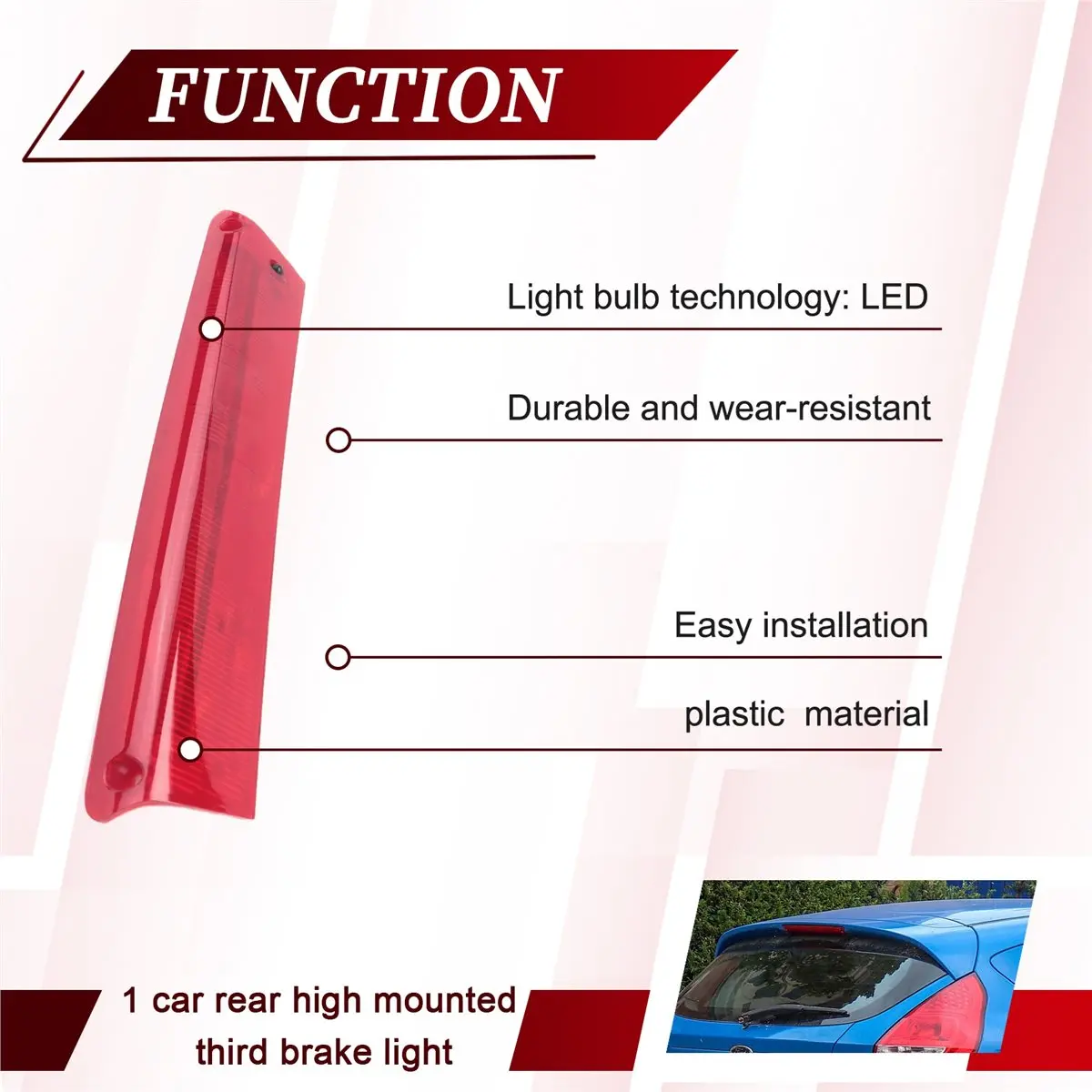 #74W Car Rear High Third Brake Light,Car LED Third High Brake Light 8A61-13A613 (Red)