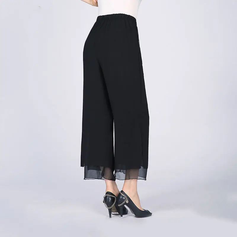 2024 New Summer Soft and Smooth Casual Loose Oversized High Waist Slimming Fashion Printed Chiffon Nine Split Wide Leg Pants