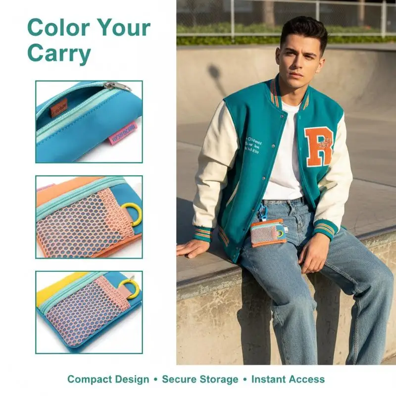 Breathable Quick Dry Portable Dopamine Contrast Mesh Card Bag Phone Wrist Strap 1Pcs for Summer Outdoor Activity Use