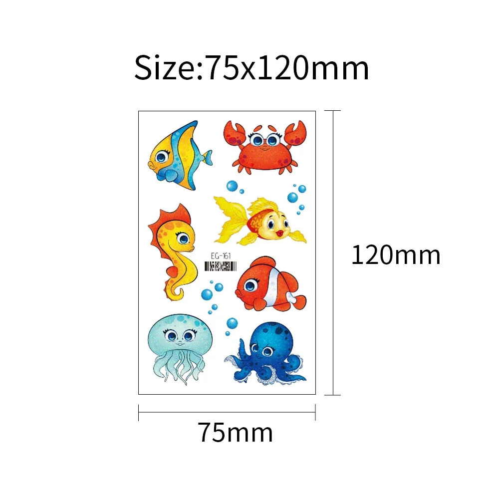 Cartoon Marine Fish Glitter Powder Temporary Tattoo Disposable Children Make-up Animal Stickers tatouage temporaire Waterproof