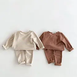 2024 Autumn New Children Home Clothes Set Boys Girls Tops + Pants Casual 2pcs Suit Kids Toddler Cotton Striped Pajamas Outfits