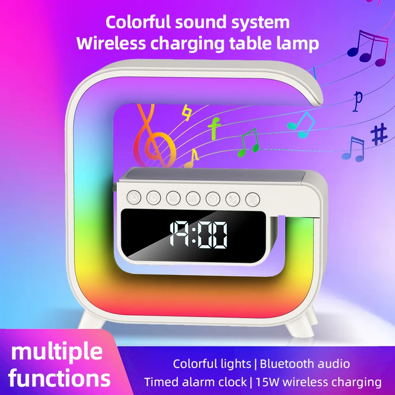 Mini Multifunction Wireless Charger Pad Stand Speaker TF RGB Night Light Fast Charging Station for iPhone Samsung Xiaomi Huawei