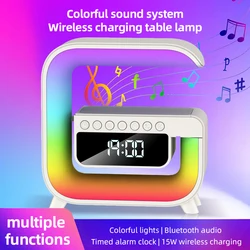 Mini Multifunction Wireless Charger Pad Stand Speaker TF RGB Night Light Fast Charging Station for iPhone Samsung Xiaomi Huawei