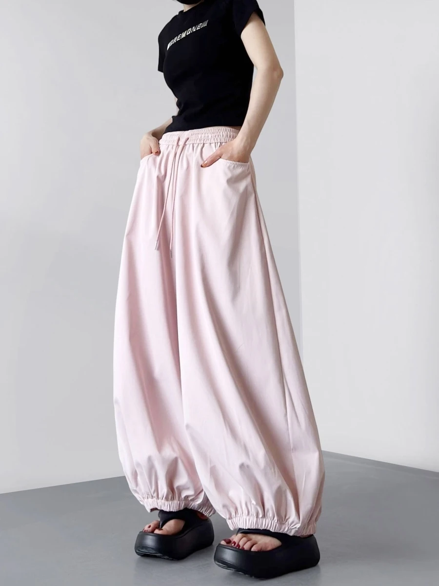Pink High Waist Wide Leg Pants Women's Summer New Style Casual Loose Versatile Slimming Cuffed Straight Cut Sensation Trousers