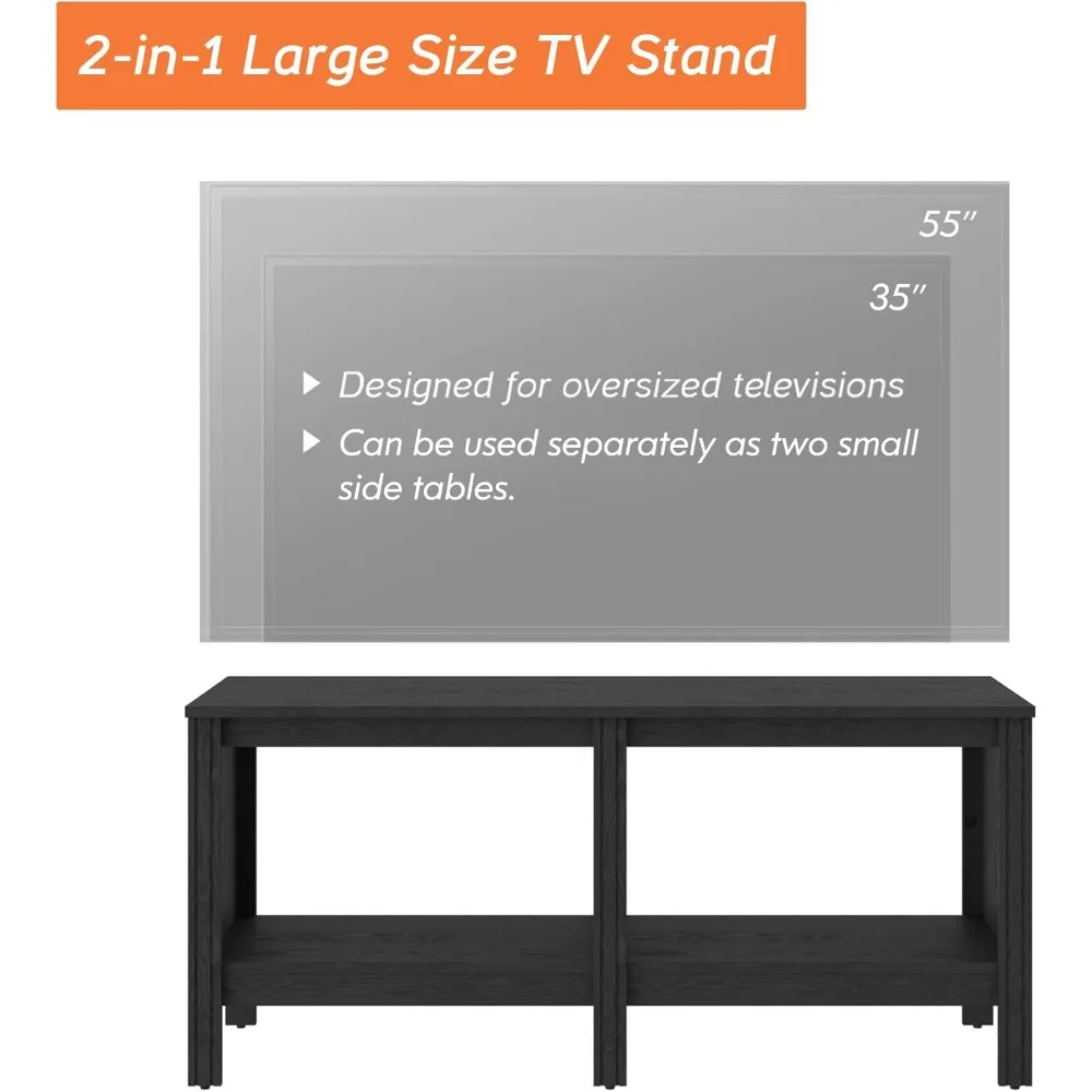 طاولة وحدة تحكم بحامل تلفزيون خشبي لأجهزة التلفاز بشاشة مسطحة مقاس 55 بوصة مع 4 مكعبات تخزين، 47 بوصة باللون الأسود لغرفة المعيشة أو غرفة النوم