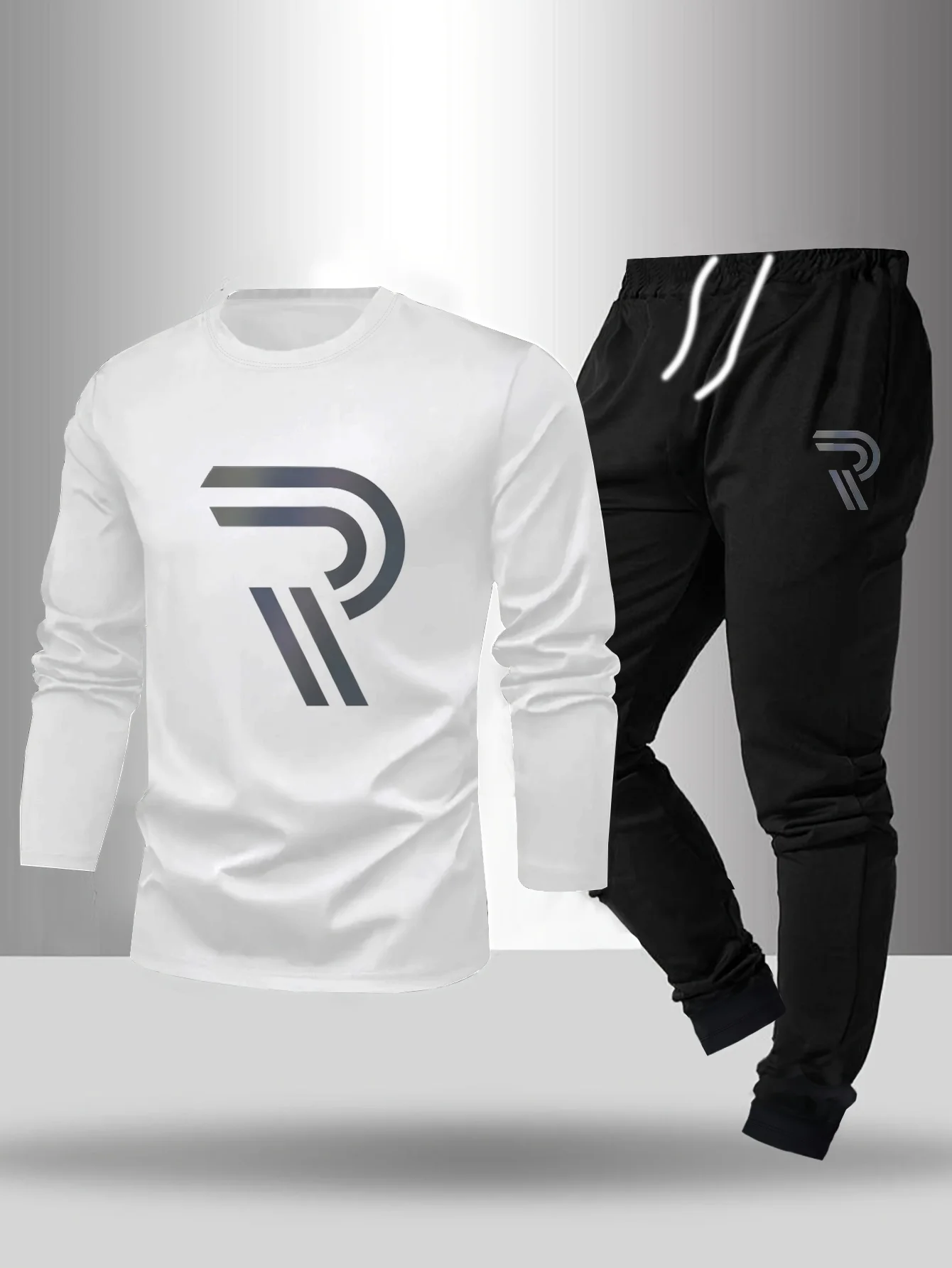 Promotional Autumn And Winter Basic Men's Two-Piece Pajamas Long Pants Warm Geometric Pattern Long Sleeves Daily Home Set
