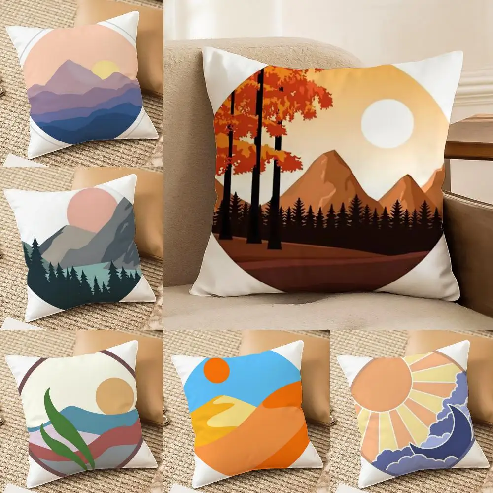 Classic Sunrise Cartoon Cushion Cover Soft Plush Double-Sided Printed Sofa Pillow Cushion Cover | All-Season Durable Decor Gift