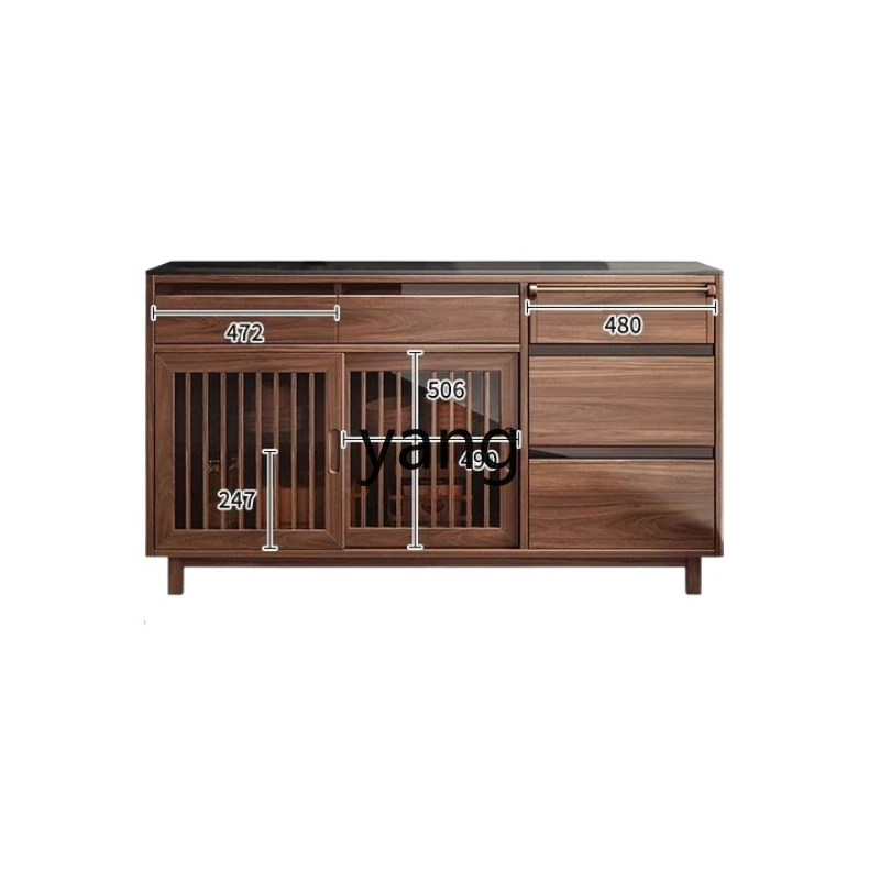 

TGF black walnut solid wood dining side cabinet against the wall living room multi-functional wall locker
