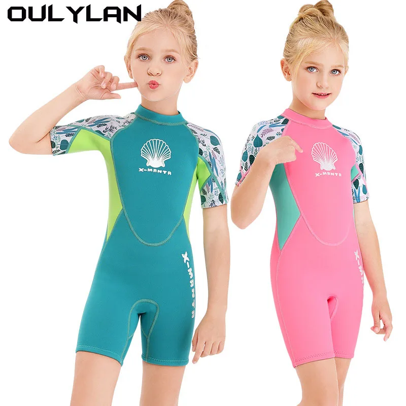 

Oulylan Kids Girls Neoprene 2.5mm Wetsuit Diving Suit Keep Warm Swimwear Short Surfing Swimsuit Wet Diving Shorty