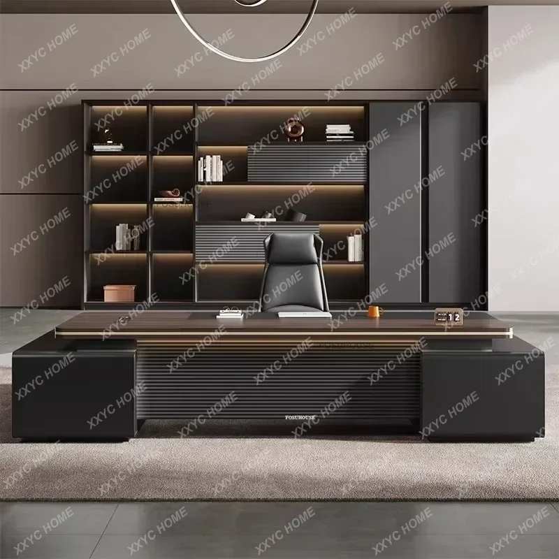 

L Wooden Boss Office Desks Light Luxury Office Furniture Design with Storage Cabinet Study Desk Commercial President Desk