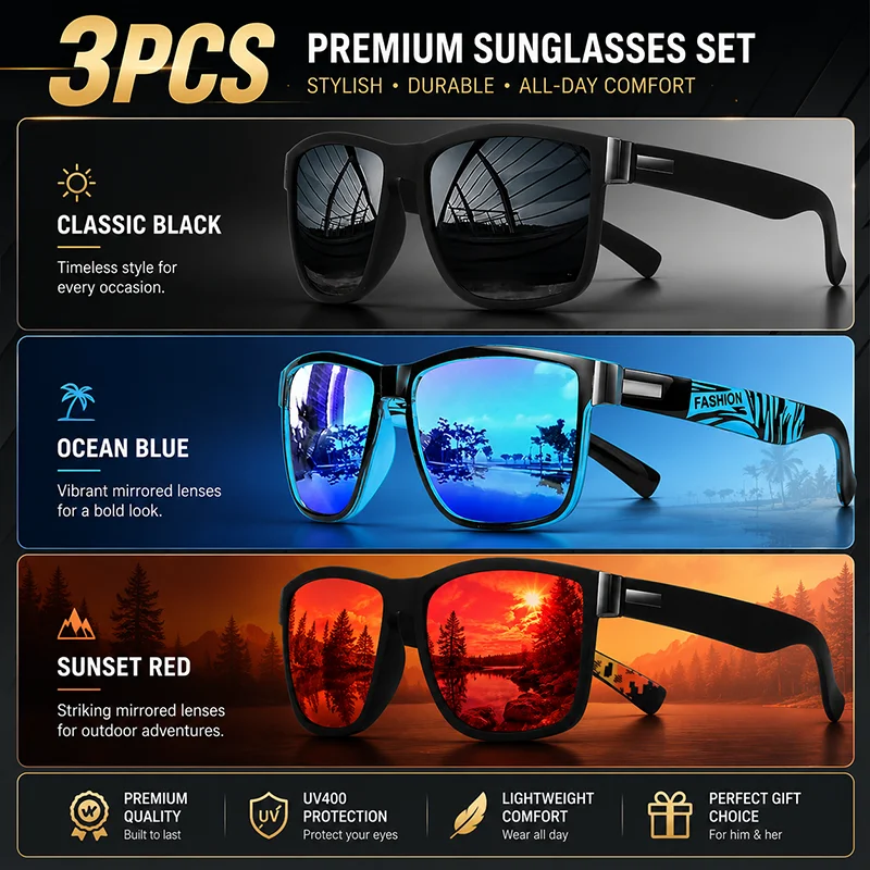 Fashion Square Polarized Sunglasses for Men Women Outdoor Driving Travel Hiking Premium Brand Design Trendy UV400 Eyewear