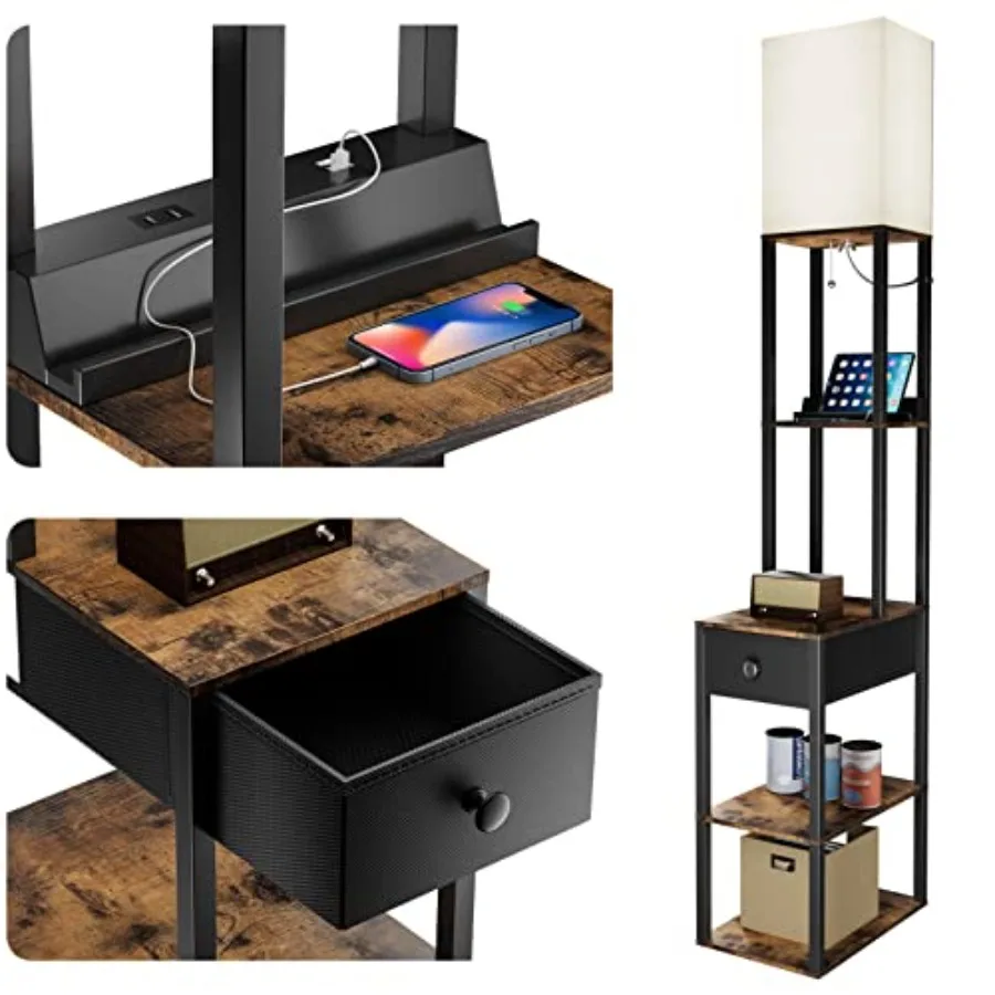 

Торшер с 2 USB-портами, 1 розеткой и выдвижным ящиком, 3 цветовых температуры, светодиодная лампа 9 Вт, лампа для дивана с белым абажуром, напольный светильник