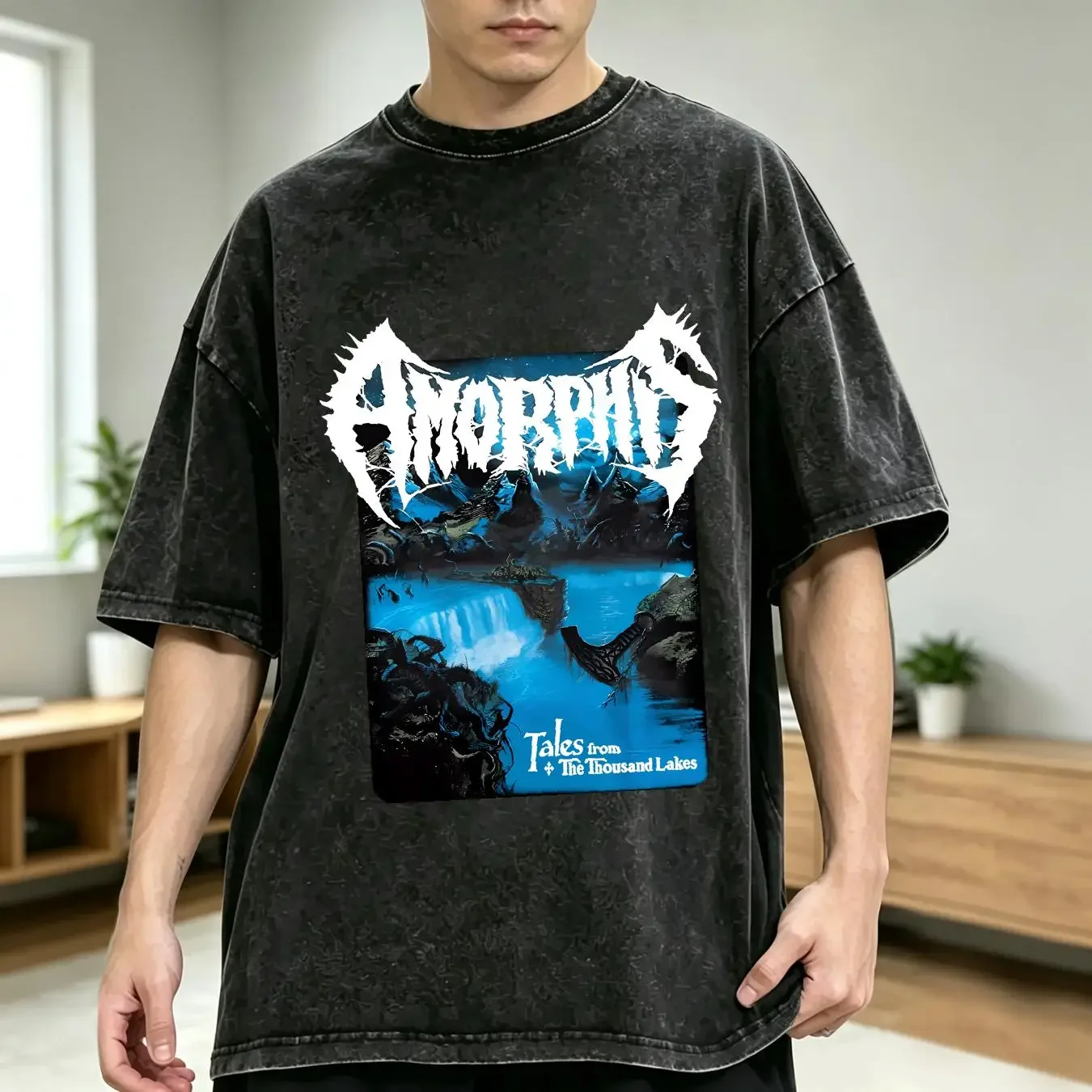 washed T Shirt Amorphis Tales From the Thousand Lakes Band S to 5XL S4800 long or short sleeves vintage Washed Breathable