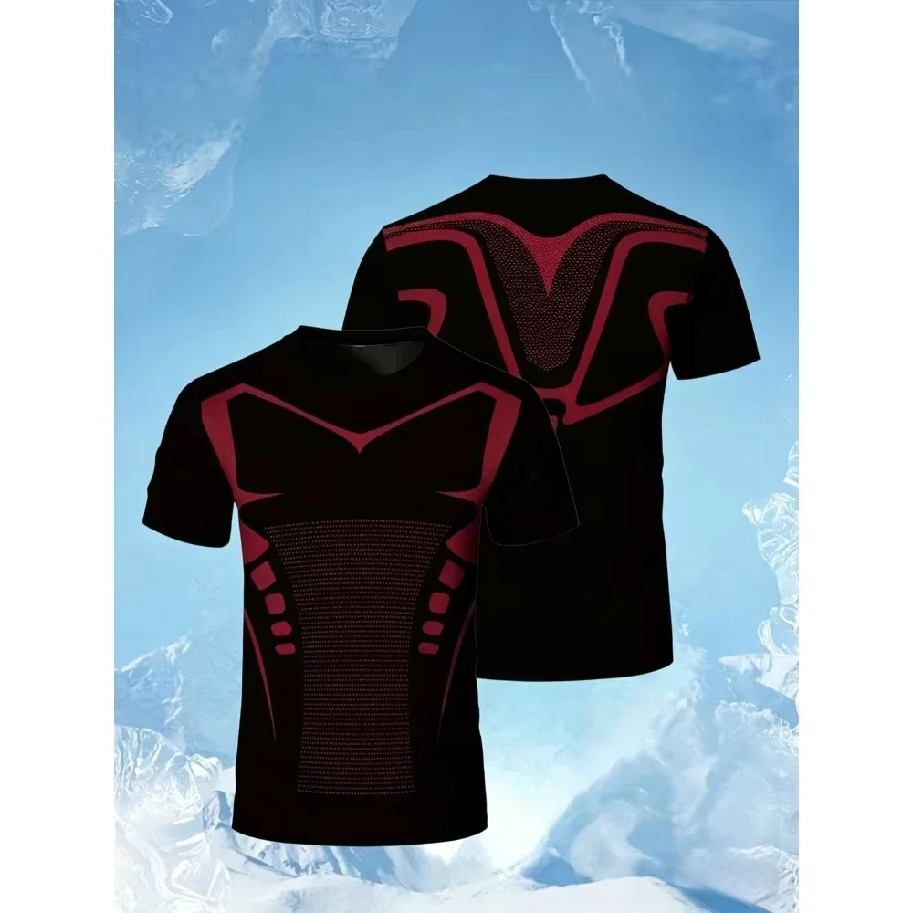 Compression T Shirt New Men Summer Sportswear Running T-shirt Elastic Quick Dry Sport Tops Daily Athletic Gym Stripe Shirts Men