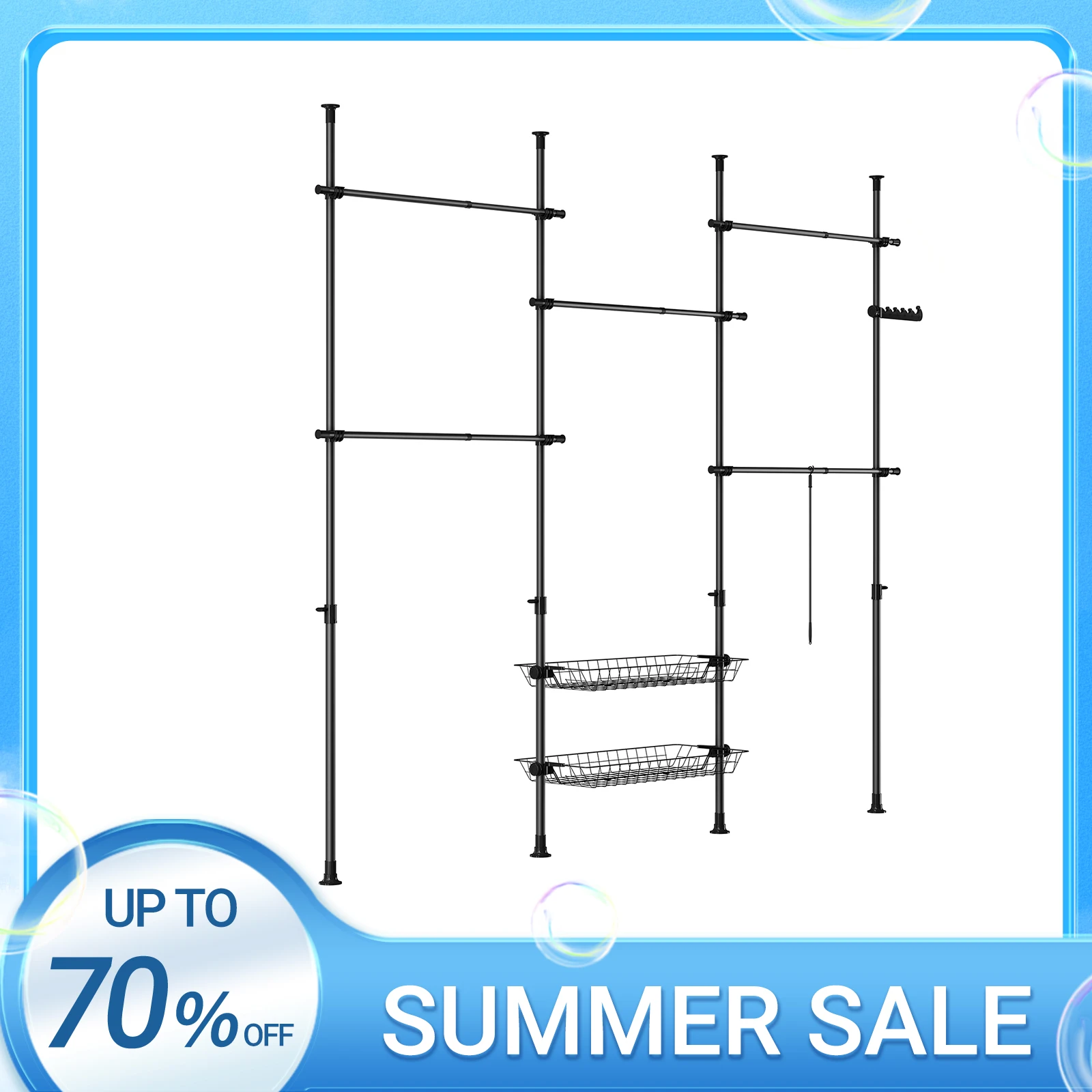 SoBuy KLS04-II Soporte telescópico para vestidos Vestidos robustos Bar Gabinete abierto ajustable para vestidos con almacenamiento para carrito de dormir