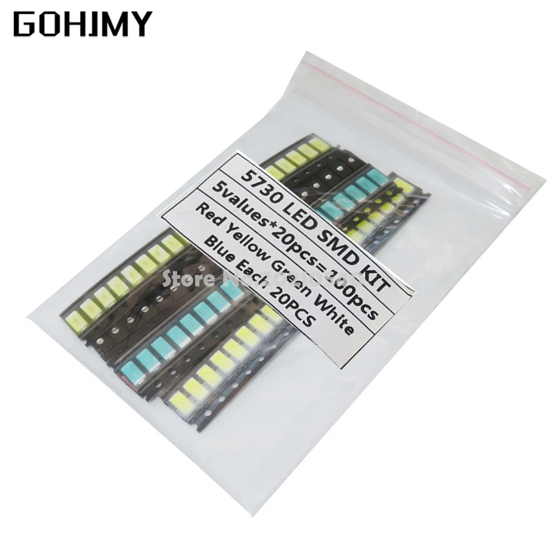 5730 5color x 20=100PCS SMD Assortment KIT LED Diode Kit Green / RED / White / Blue / Yellow