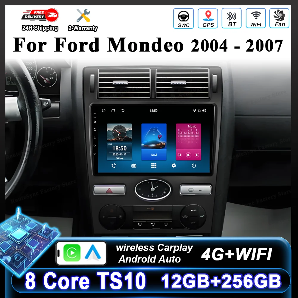 Navegação GPS Android 16 para Ford Mondeo 2004-2007, Reprodutor de Vídeo Multimídia Automotivo, Unidade Principal Carplay, Rádio Estéreo, DVD Automotivo, WIFI