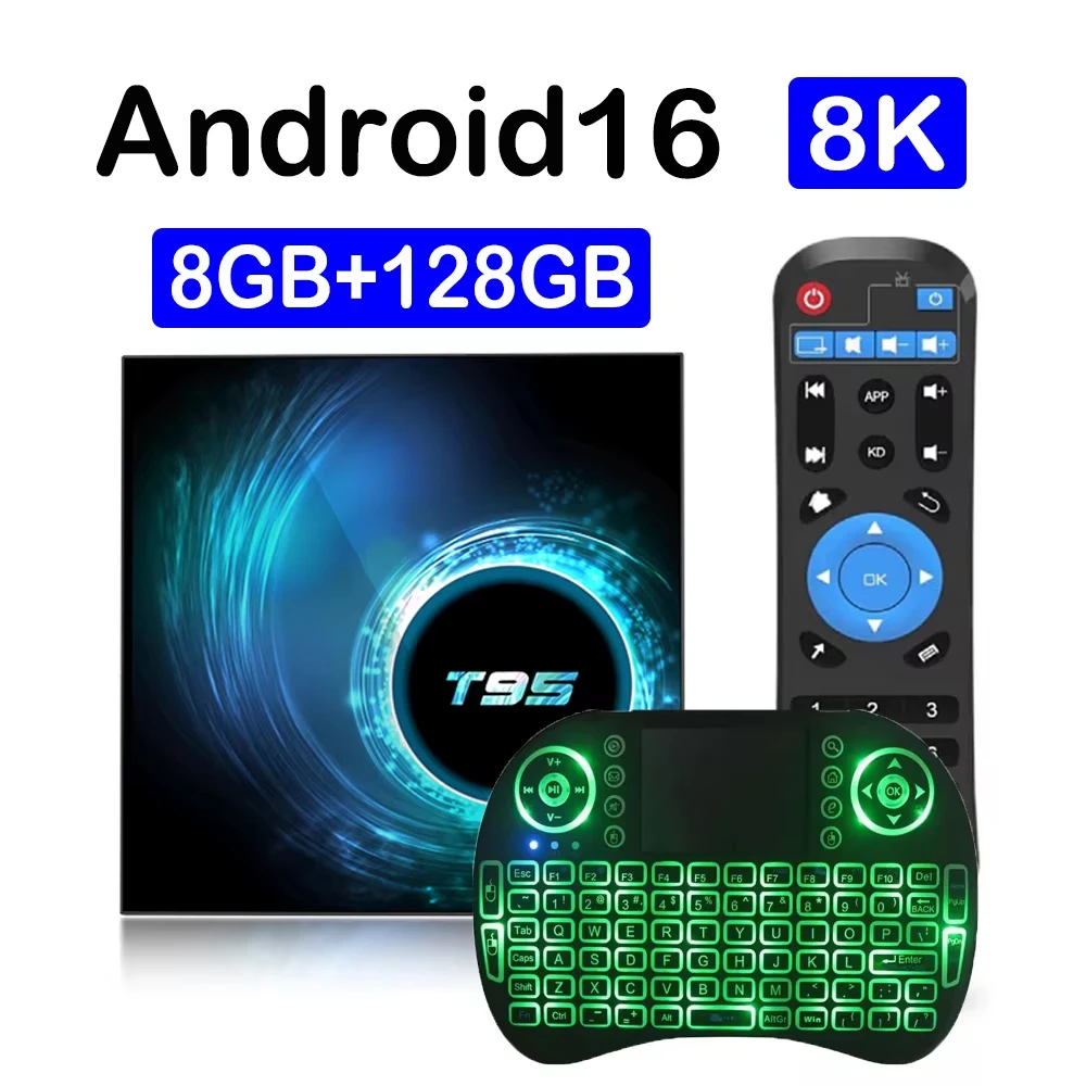 

T95 8GB 128GB Smart TV Box Android 16 Bluetooth 6.0 Streaming Media Player Allwinner H616 Google Assistant Very Fast Set Top Box