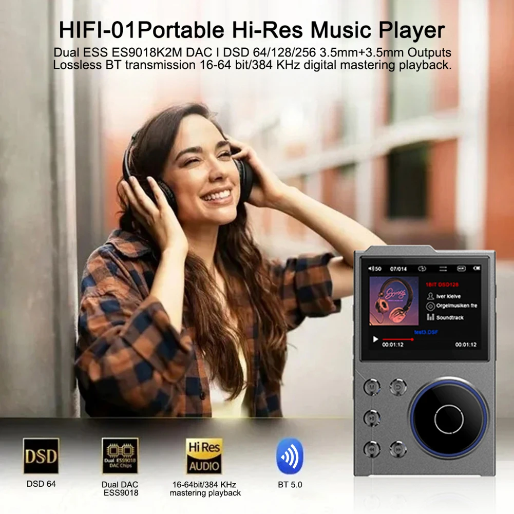 HiFi MP3 Player Lossless DSD Digital Audio Music Player Bluetooth-Compatible 5.3 Digital Music Player Portable Audio Player